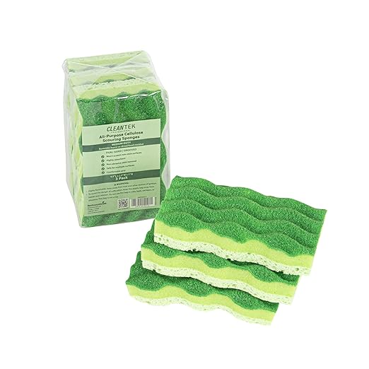 Restaurantware Cleaning Sponge 3 Count 4.5 x 2.5 Inches Cellulose Non-Abrasive Deep-Groove Durable Rectangular Green