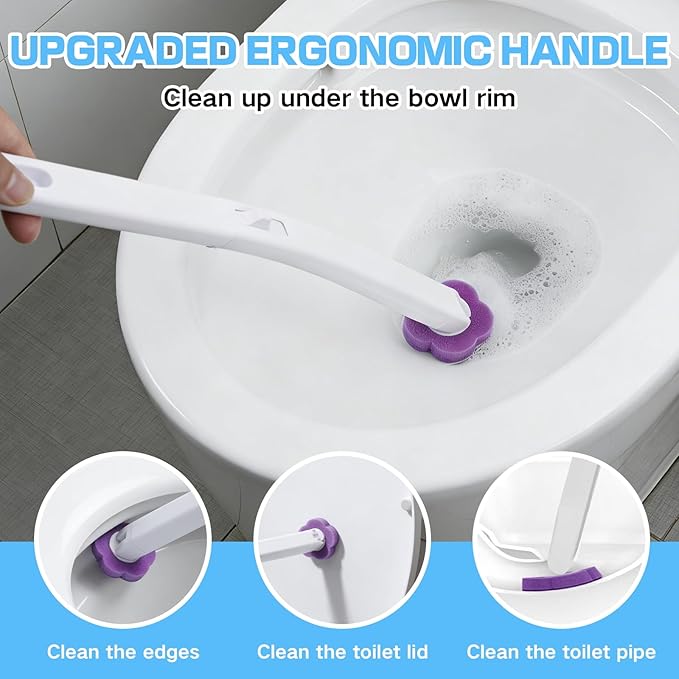 39 Pcs Toilet Deep Cleaning Set - Wall-Mounted Disposable Toilet Bowl Cleaner Wand with 18 Toilet Brush Refill Heads, 10 Pcs Crevice Cleaning Brushes, 10 Pcs Nitrile Gloves & 1 Pc Toilet Seat Lifter