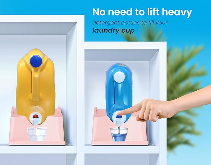 TidyFriend 2 Pack Liquid Laundry Detergent Holder Stand with Drip Tray & Rubber-Grip Feet, Stand for Laundry Room Organization and Storage, Fabric Softener Dispenser with Cup Holder (Rose)