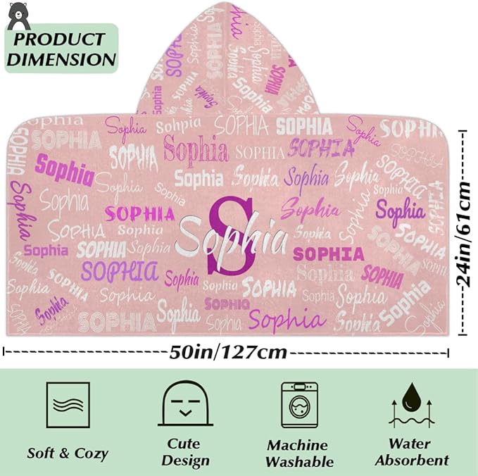 Personalized Beach Towel for Boys Girls - Toddler Towels with Hood Snaps - Personalize Towel with Your Name, Light Pink Solid Color