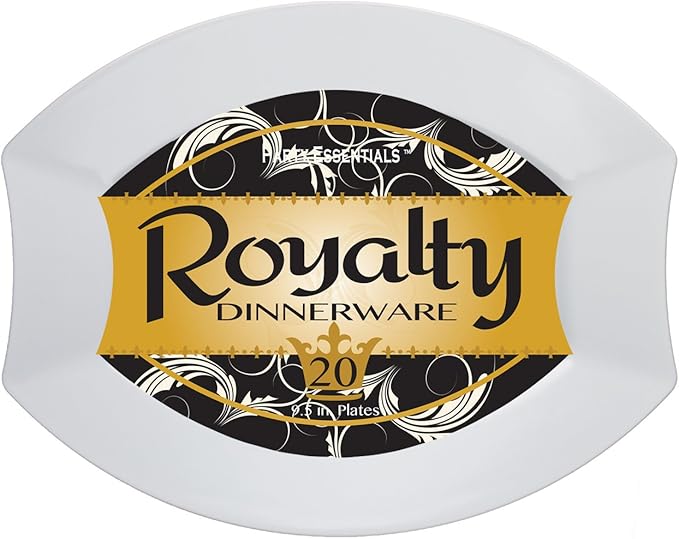 Party Essentials 20-Count Hard Plastic 9.5" Royalty Dinnerware Oval Lunch/Dinner Plates, White