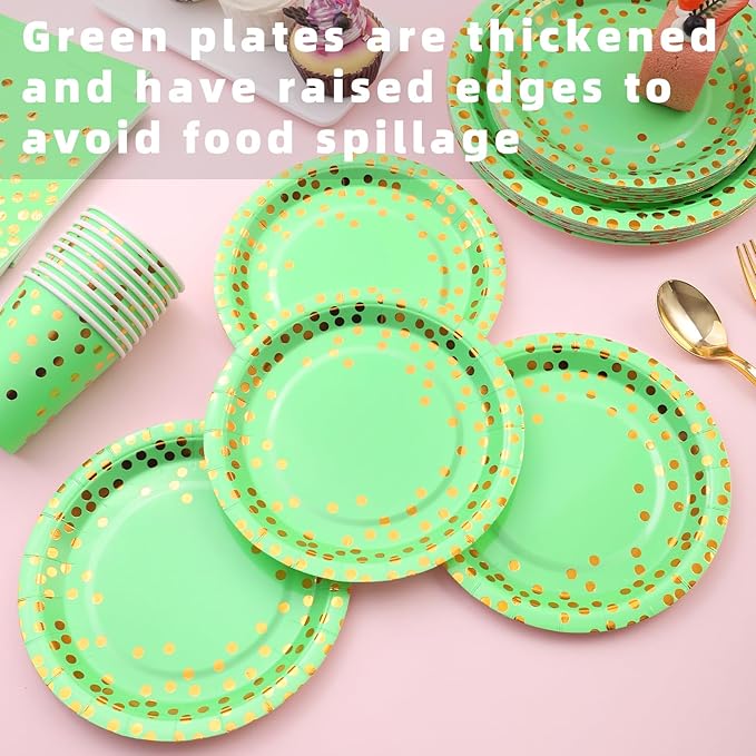 Green Paper Plates, 168 Pcs Lime Green Plates and Napkins Party Supplies, Birthday Plates Serve 24, for St Patricks Day, Graduation Party Decorations