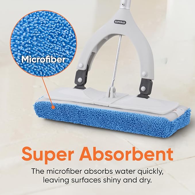 Superio Microfiber Mop Head Replacement for Self-Wring Miracle Mop - 1-Pack Cleaning Pad Refill and Extra Microfiber Mop Refill Pad