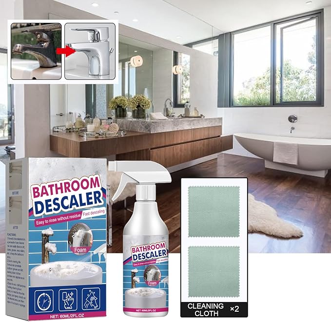 2025 Bathroom Descaler Foam Cleaner Spray, Stubborn Stains Cleaner, All-Purpose Rinse Cleaning Foam for Toilet, Bath, Shower, Glass, and Sink (1Pcs)