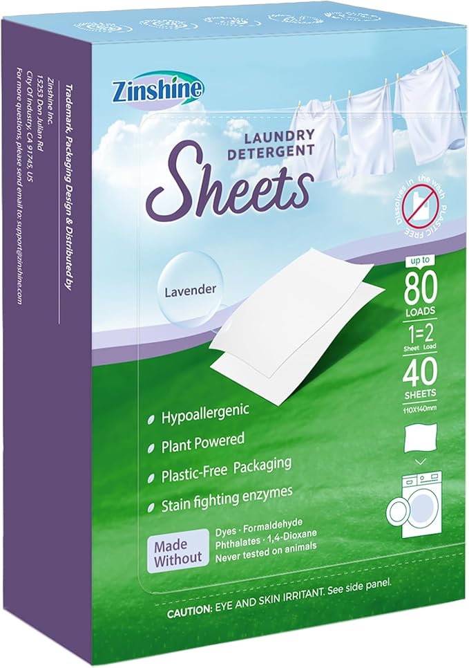 Laundry Detergent Sheets - Lavender Scent, 80 Loads Travel Sheets, No Plastic Jug, Home & Travel Washing