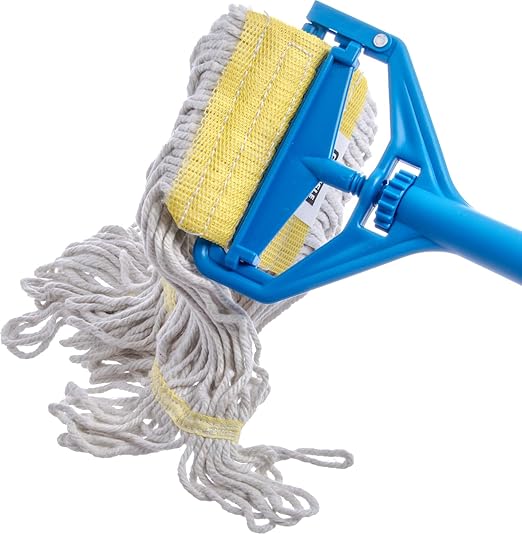 SPARTA Flo-Pac Cotton Mop Head, Loop-Ended, Wide Band with 5" Yellow Band for Organized Cleaning, Small, White, (Pack of 12)