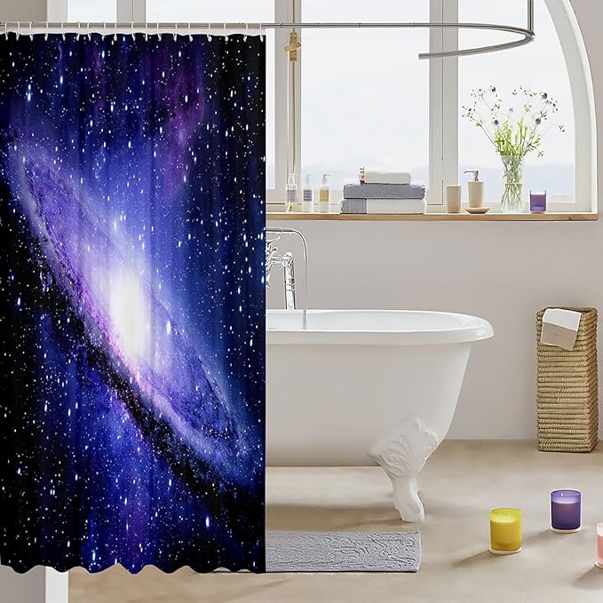 Outer Space Bath Curtain Mystery Galaxy Stars Nebula Shower Curtain for Kids Boys Girls Decor Milky Way Astronomy Bathroom Shower Curtain Set Starry Sky Waterproof Shower Curtain with Hooks 72x72 Inch