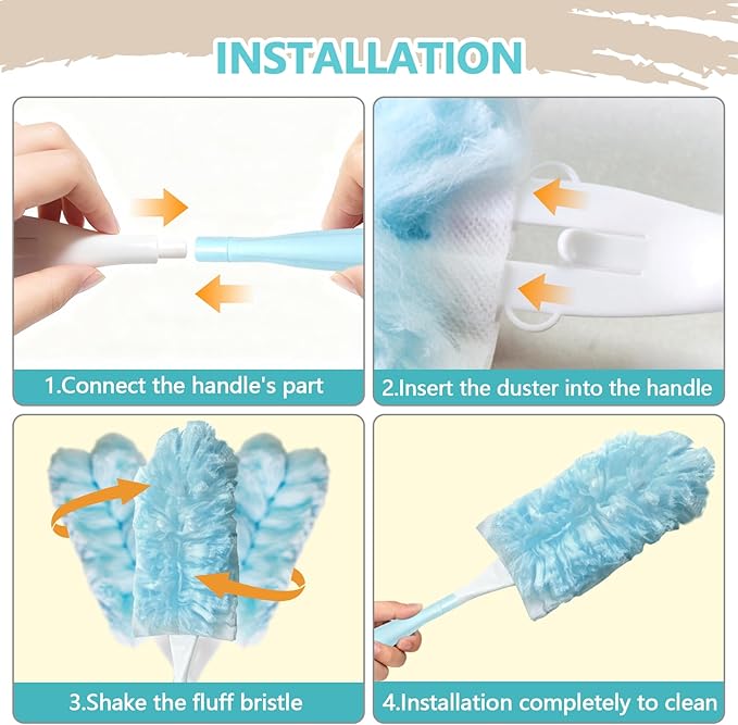 40 Pack Duster Refills Kit Disposable for Swiffer Duster Handle,360° Deep Cleaner Heavy Duty Replacement with 1 Handle,for Home, Blinds, Car, Pet, Furniture, Fans(Blue)