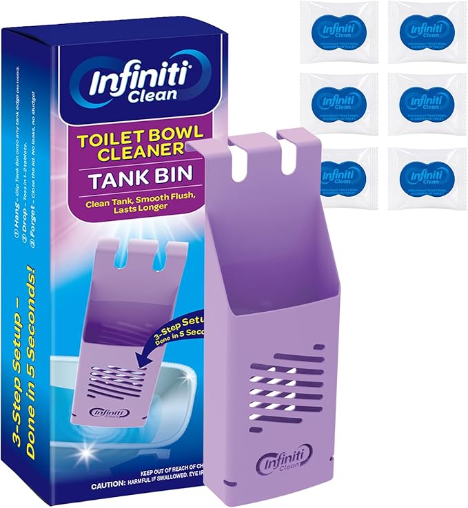 Toilet Tank Tablet Holder with 6 Blue Toilet Bowl Tablets, 8.97 x 3.22 x 2.25 Inch Tablet Holder - Prevents Flapper Jams & Residue, Extends Life of Drop-In Cleaner Tablets