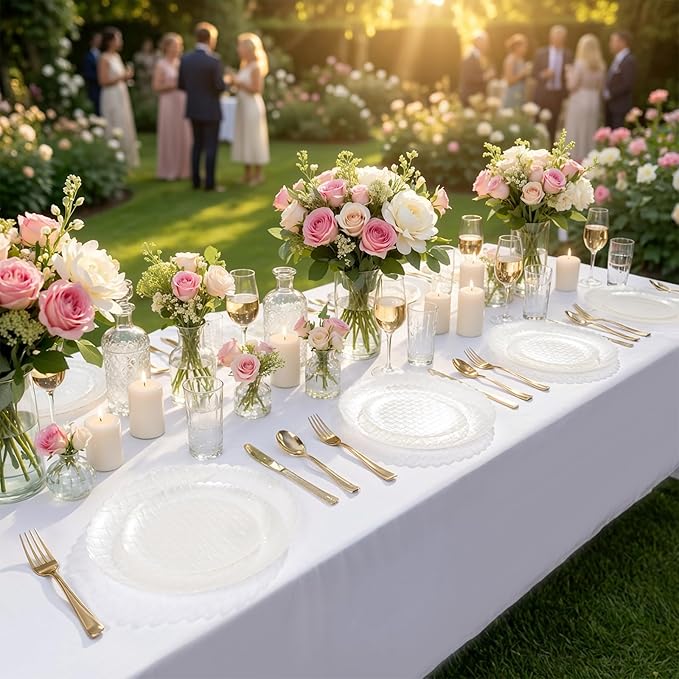 Festiva 60PCS Clear Ivory Plastic Plates - Heavy Duty Weave Pattern Fancy Disposable Plates -serve for 30 guests Include 30PCS 10" & 30PCS 7" Plates for Bithday &Easter Party(Ivory)
