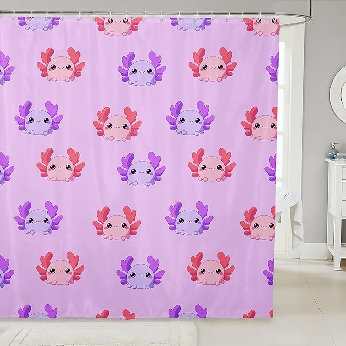 Axolotl Shower Curtain Axolotl Kawaii Bath Curtain for Kids Girls 72"Wx78"L,Lovely Walking Fish Waterproof Shower Curtain Sealife Wildlife Reptile Just for Girl Loves Axolotl Bathroom Accessories