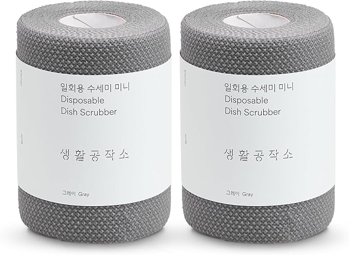 Saeng Hwal Gong Jag So Dishwashing Disposable Scrubber 60 Sheets * 2 Rolls | Dish Scouring Pad | Daily Disposable Scrubber Dish Towel | Multipurpose for dishwashing | Camping Dishwashing Toewel (Gray)