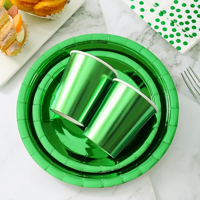 Green Party Decorations, 168 Pcs Green Paper Plates and Napkins Party Supplies, Birthday Plates Serve 24, for Birthday Baby Shower Graduation Father's Day