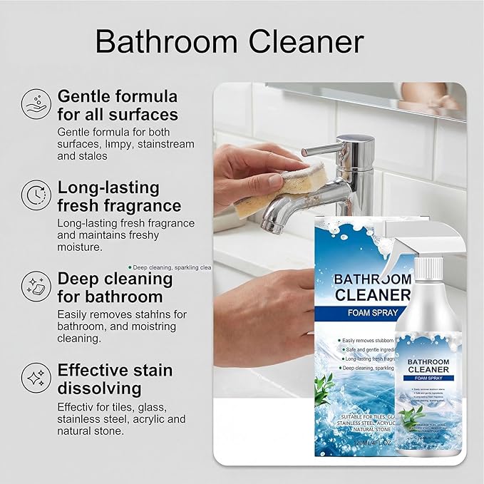 Bathroom Cleaner Foam Spray, With Fast Acting Stain Removal Formula, 120ml, Antíbacteríal Dísinfectant Cleaner, Dísinfectant Spray & Liquids, Gentle Formula, For Home, Wall, Floor, Bathtub, Toilet