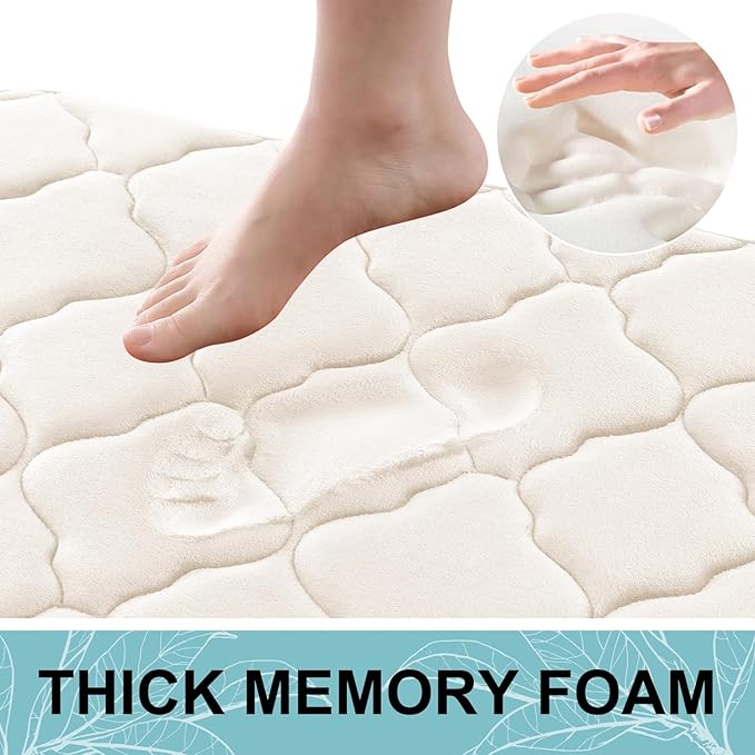 OLANLY Memory Foam Bath Mat Rug 36x24, Ultra Soft and Absorbent Bathroom Rugs, Non-Slip, Comfortable, Machine Washable Bath Carpet for Bathroom Floor, Tub, Shower and Home Decor Accessories, Ivory