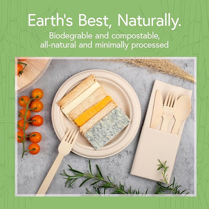 Bamboo Dinner Plates Disposable (1000-Pack, 7-inch) | Sturdy & Microwave Safe | Bamboo Disposable Plates for Parties | PFAS Free, Biodegradable | FSC Certified Alternative to Plastic