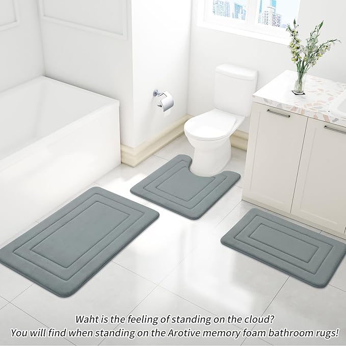 Arotive Memory Foam Bathroom Rug Mat 47x24, Ultra Soft and Absorbent Bath Mat, Machine Wash Dry, Comfortable Bath Rug Carpet for Bathroom Floor, Tub and Shower, Grey