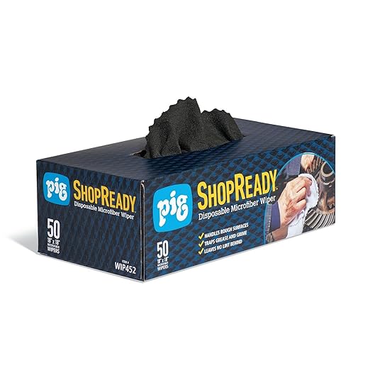PIG ShopReady Microfiber Wipers| Durable Low-Lint Microfiber Rags | 50 per Box | 18" W x 18" L | Black | PM50826-BK