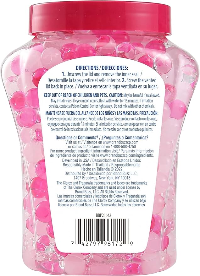 Clorox Fraganzia Crystal Beads Air Freshener, Long Lasting Room Deodorizer and Odor Eliminator Gel Beads to Freshen Home, Car, or Office, Sweet Rosewater Scent, 12 Fl Oz - 12 Pack