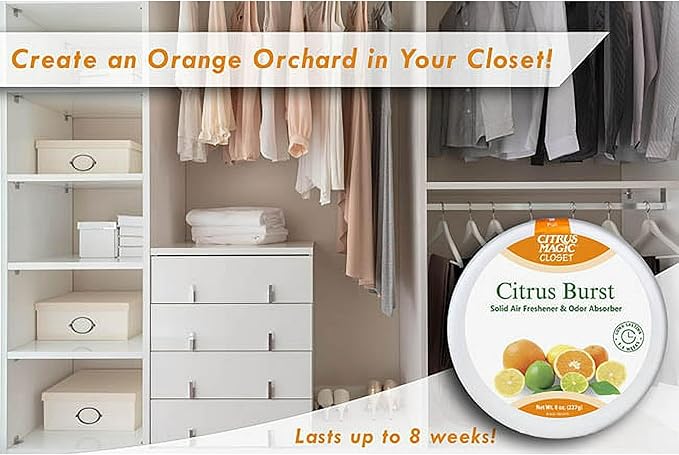 Citrus Magic For Closets Odor Absorbing Solid Air Freshener, 8-Ounce. (Citrus Burst)