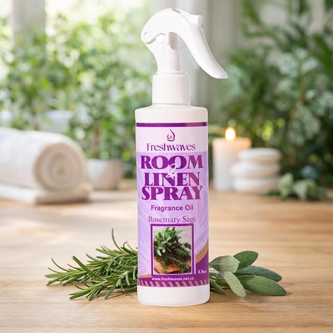 Freshwaves Room & Linen Spray | Rosemary Sage Fragrance Oil | 8.8oz White Trigger Bottle | Air Spray Freshener | Room Spray Odor Eliminator