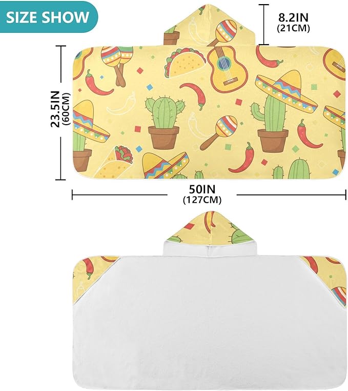 SUABO Kids' Bath Towels Mexico Cactus Guitar Hooded Towels for Boys Girls,Toddler Towels Multi-Purpose for Beach,Pool and Bathroom,23.5" x 50", Soft and Highly Absorbent