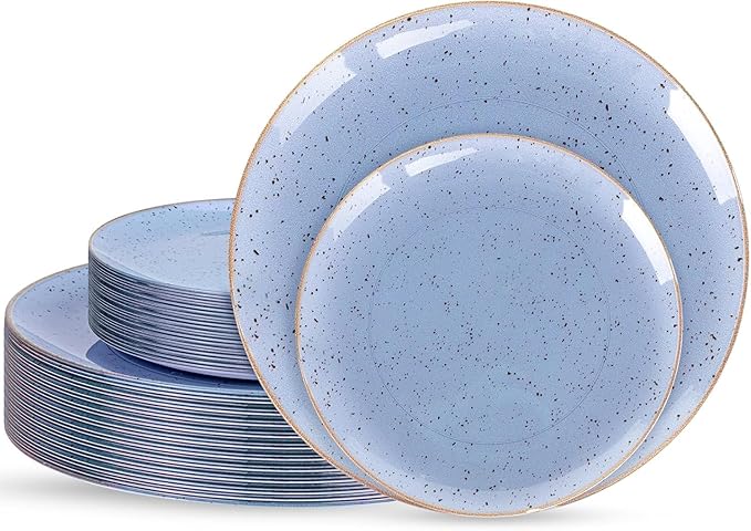 Liacere 32PCS Blue Plastic Plates - BlueStone Plastic Disposable Tableware Plates Modern Dinnerware Set - Wedding & Warm Winter & Party & Easter Day