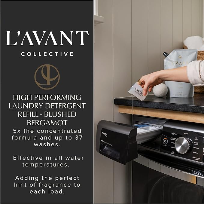 L'AVANT Collective Luxury Laundry Detergent Refill | Eco-Friendly, 75% Less Plastic | Blushed Bergamot | Natural Non-Toxic Liquid Laundry Soap with Enzymes | Plant-Based, HE Compatible | 32 oz
