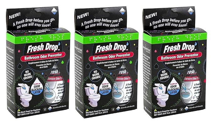 Fresh Drop Bathroom Odor Preventor, Toilet Smell Eliminator, Before-You-Go Bathroom Essential, Traps Strong Odors, 3 Count Value Pack
