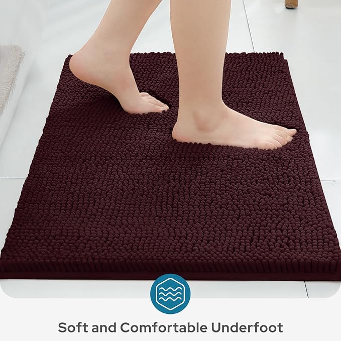 BYSURE Brown Bathroom Rugs Sets 3 Piece Non Slip Extra Absorbent Plush Chenille Soft Washable Bath Mats
