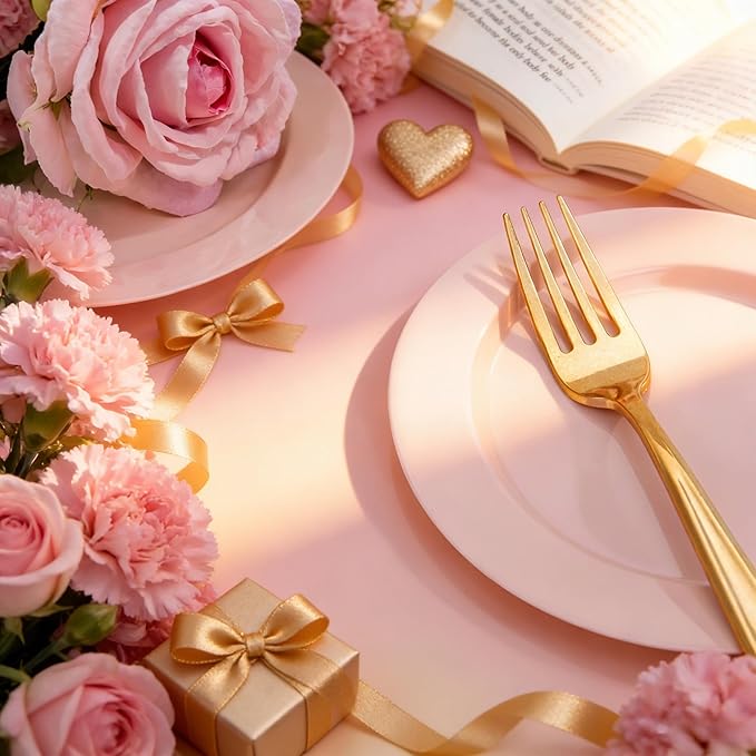 FLOWERCAT 200PCS Pink Plastic Plates Disposable Plates for Party - Heavy Duty Plastic Plates - 100 10" Pink Dinner Plates and 100 7" Pink Salad Plates for Weddings,Parties,Mother's Day