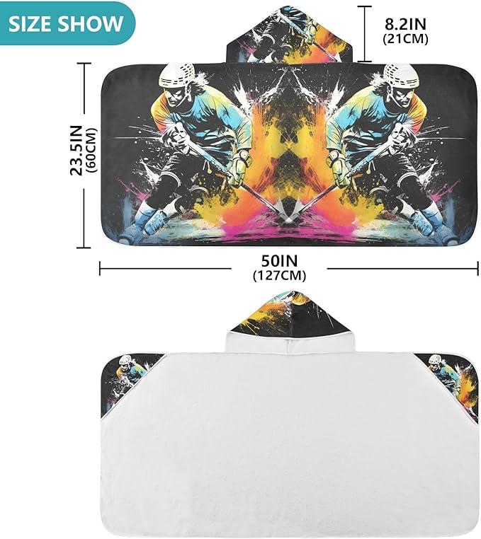 Hooded Towel for Kids Abstract Running Ice Hockey Player Beach Wrap Bath Towels 50x23.5in