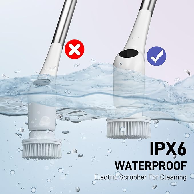 FUNCCUBE Electric Spin Scrubber - Bathtub Shower Scrubber,Bathroom Cleaning Brush Floor Brushes with Long Handle,Power Cordless Automatic Handheld Mop Cleaner for Bath Tub Kitchen Tile Grout Hardwood
