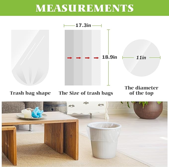 Teivio 3 Gallon 150 Counts Small Trash Bags Garbage Bags, Bathroom Trash Can Bin Liners, Small Plastic Bags for Home Office Kitchen Kitchen, Clear