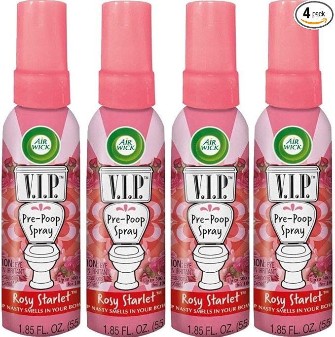 Air Wick V.I.P. Pre-Poop Toilet Spray | Rosy Starlet Scent | Contains Essential Oils | Travel Size Air Freshener | Up to 100 uses - 1.85 Ounce (Pack of 4)