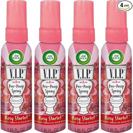 Air Wick V.I.P. Pre-Poop Toilet Spray | Rosy Starlet Scent | Contains Essential Oils | Travel Size Air Freshener | Up to 100 uses - 1.85 Ounce (Pack of 4)