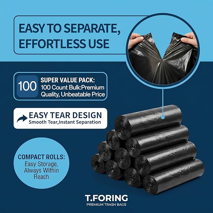 20-30 Gallon Trash Bags Black - 1.28 Mil Thick,30" x 35" Large Garbage Bags 100 Count，20+ Gallon Heavy Duty Trash Can Liners Unscented for Kitchen Home Office Commercial Outdoor