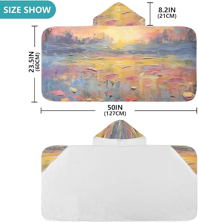 Hooded Towel for Kids Sea and Flowers Landscape Painting Beach Wrap Bath Towels 50x23.5in