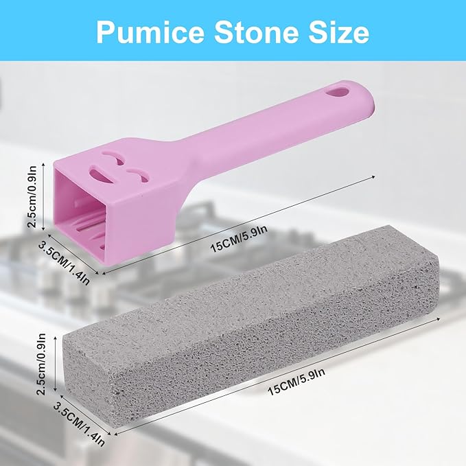 Herda 8-Pack Pumice Stone Scouring Stick with 2 Universal Handles, Pumice Stone for Cleaning Stove, Toilet, Tub, Grill, Swimming Pool, Sink, Removes Hard Water Rings, Calcium Deposits, Rust Buildup