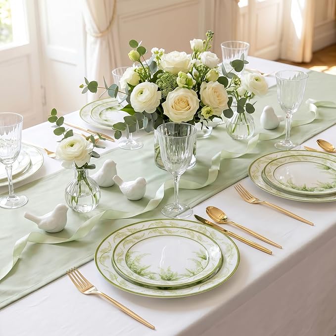30Pcs Clear Plastic Plates - Lily of the Valley Plates Disposable Heavy Duty, Perfect for Weddings, Tea Parties, Holidays - 10.25" Dinner & 7.5" Dessert Plastic Plate