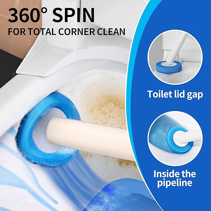 Disposable Disposable Toilet Bowl Cleaner Brush, Toilet Brush and Holder Set with Refills, Bathroom Cleaning Supplies (32 Replacement Heads)
