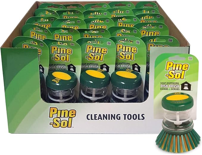 Pine-Sol Soap Dispensing Scrub Brush | Soft Bristles, Safe with Non-Stick Cookware | Kitchen Scrubber for Dishes, Pots and Pans