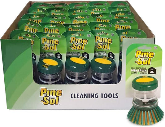 Pine-Sol Soap Dispensing Scrub Brush | Soft Bristles, Safe with Non-Stick Cookware | Kitchen Scrubber for Dishes, Pots and Pans