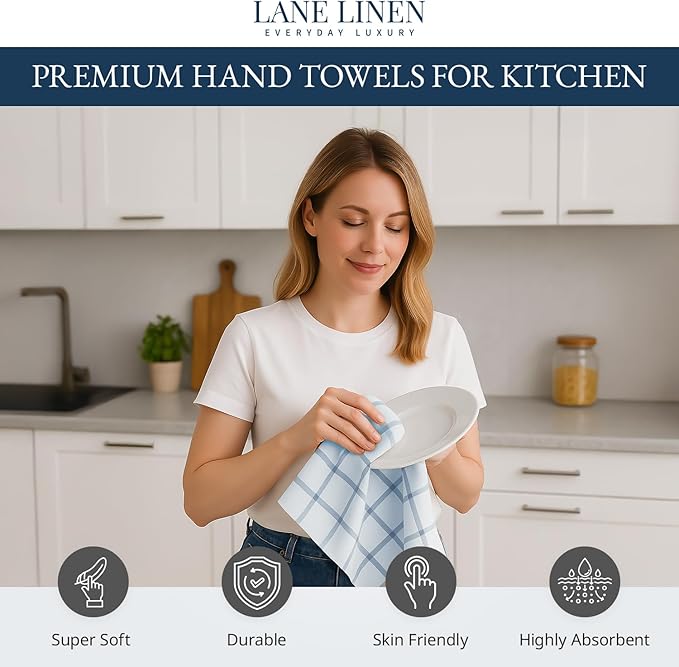 LANE LINEN Dish Towels Set of 12-18” x 28” Soft, Absorbent Cotton Kitchen Towels, Quick-Drying Tea & Hand Towels, Premium Decorative Dish Cloths - Indigo