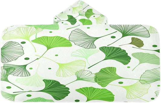 CEBUGI Ginkgo Leaves Hooded Bath Towel for Kids Absorbent Soft Bath Towel Wrap with Hood 50x23.5in Pool Beach Shower Towel for Boys Girls