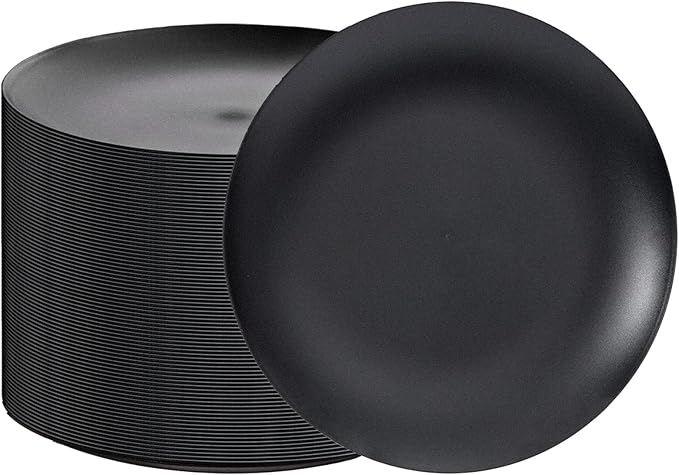 EI 80pcs Black Dessert Plates 7.5inch,Disposable Matte Plastic Plate Frosted Small Black Dessert/Cake/Appetizer Plastic Plates Disposable Heavy Duty for Party,Wedding,Graduation Decorations