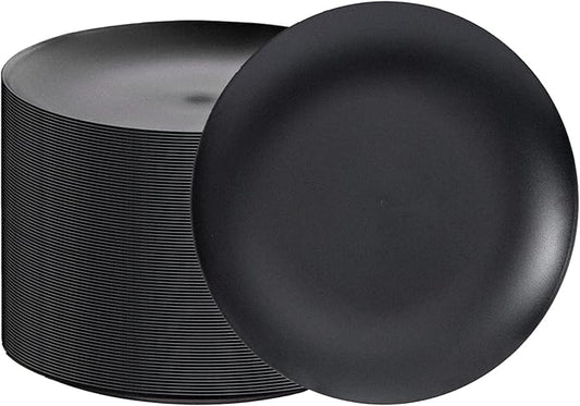 EI 80pcs Black Dessert Plates 7.5inch,Disposable Matte Plastic Plate Frosted Small Black Dessert/Cake/Appetizer Plastic Plates Disposable Heavy Duty for Party,Wedding,Graduation Decorations