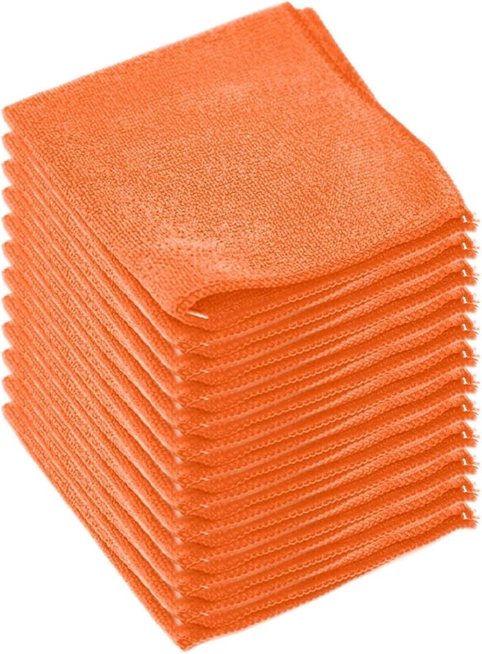 Clara Clark Soft Microfiber Cleaning Cloth Set of 12-12 x 12 inches, Medium, Orange