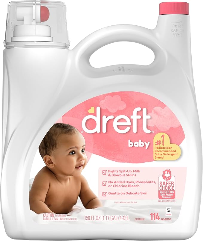 Dreft Baby Liquid Laundry Detergent, Gentle on Sensitive Skin Laundry Soap, 150 fl oz, 114 Loads (Packaging May Vary)