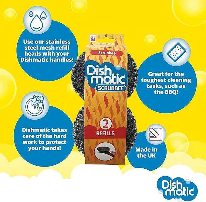 Pack of 2 Dishmatic Steel Scourer Refill Heads for Cleaning BBQ's, Hot Plates, Steel Pots & Pans